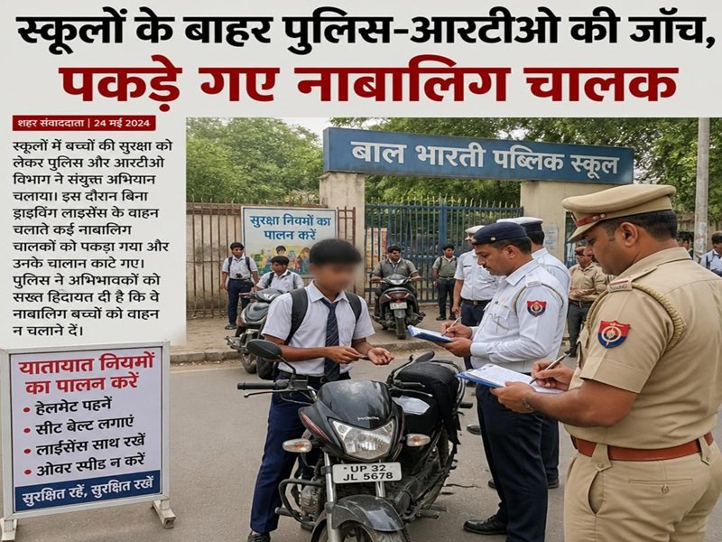 स्कूलों के बाहर पुलिस-आरटीओ की जाँच, पकड़े गए नाबालिग चालक
