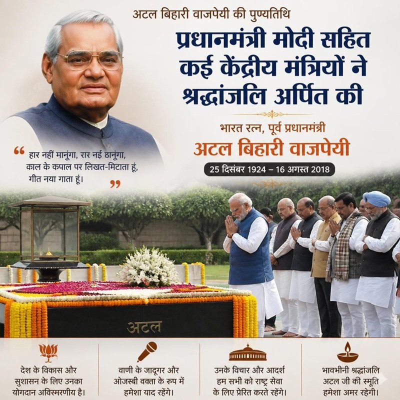 अटल बिहारी वाजपेयी की पुण्यतिथि: BJP ने श्रद्धांजलि अर्पित की
