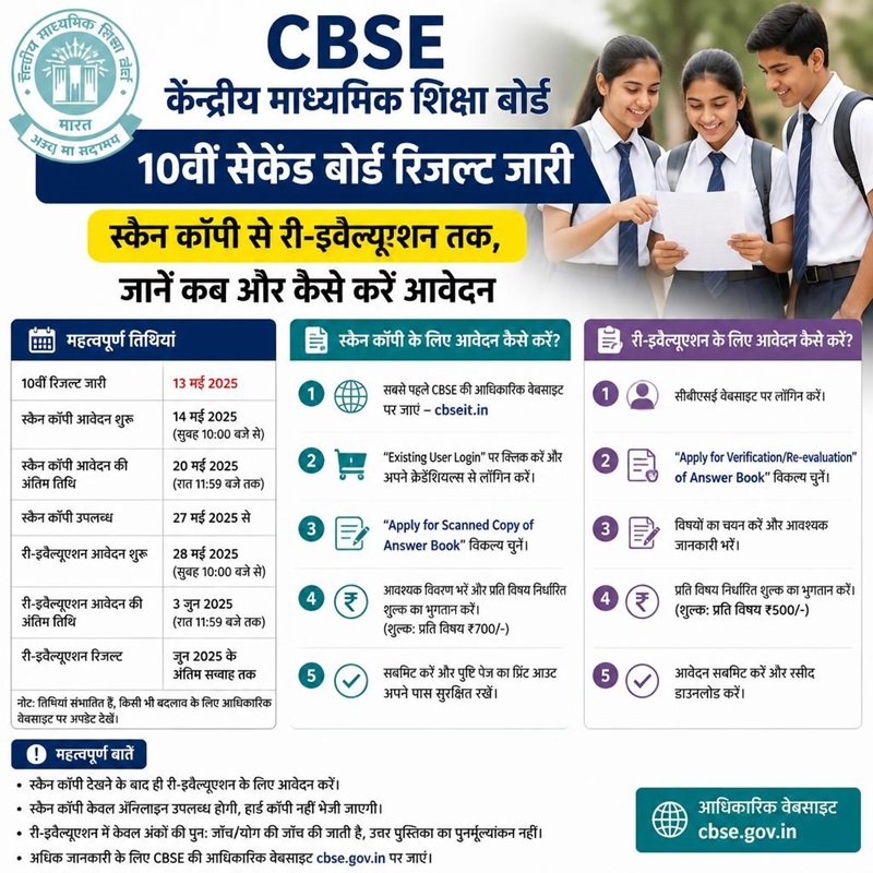 CBSE केंद्रीय माध्यमिक शिक्षा बोर्ड 10वीं सेकेंड बोर्ड रिजल्ट जारी