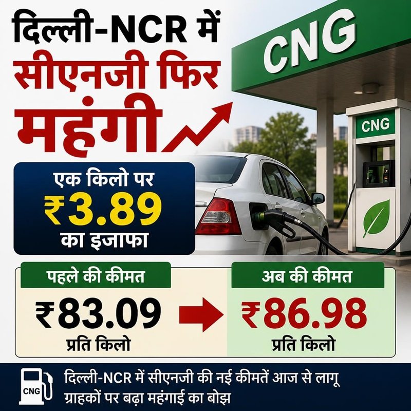 दिल्ली-NCR में सीएनजी फिर महंगी, एक किलो पर ₹3.89 का इजाफा