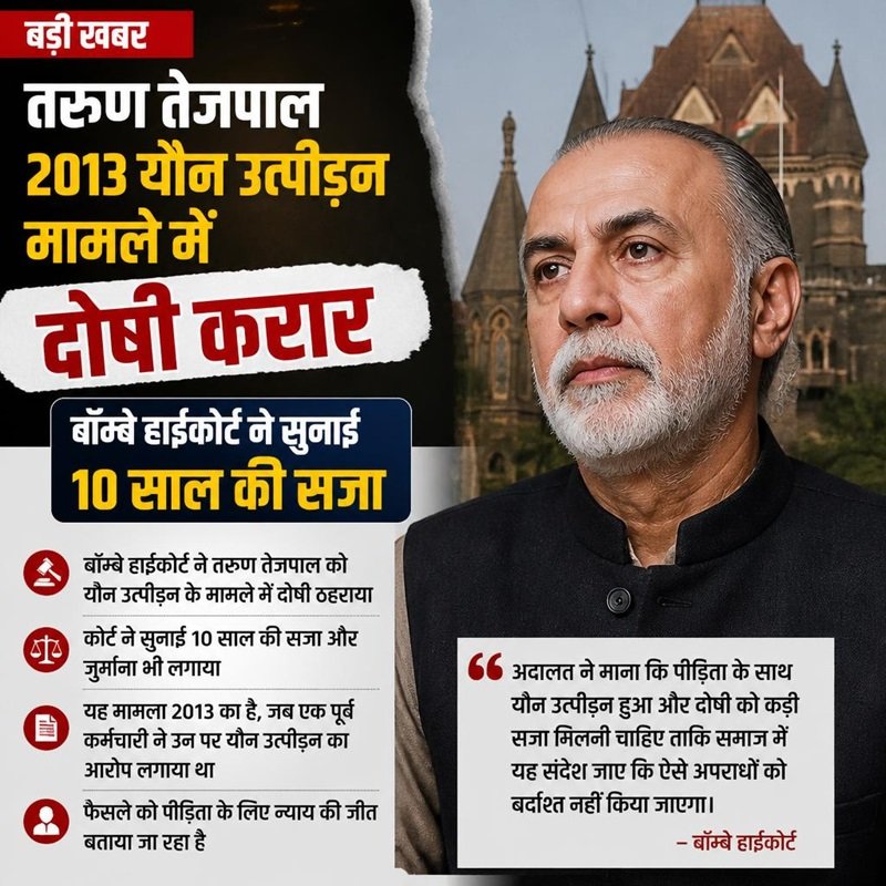 तरुण तेजपाल यौन उत्पीड़न मामले में दोषी करार, HC से 10 साल की सजा