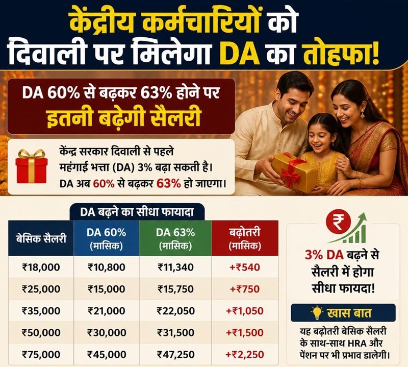 केंद्रीय कर्मचारियों को दिवाली पर मिलेगा DA का तोहफा!
