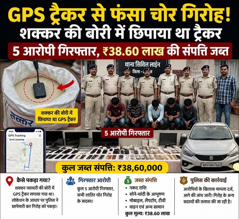GPS ट्रैकर से फंसा चोर गिरोह! शक्कर की बोरी में छिपाया था ट्रैकर