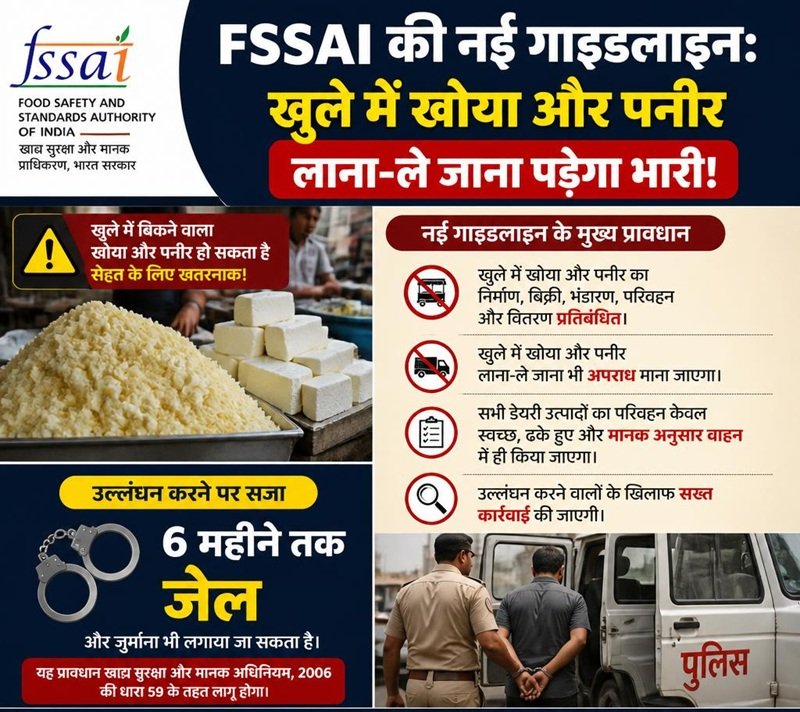 FSSAI की नई गाइडलाइन: भारी पड़ेगा खुले में खोया और पनीर लाना-ले जाना