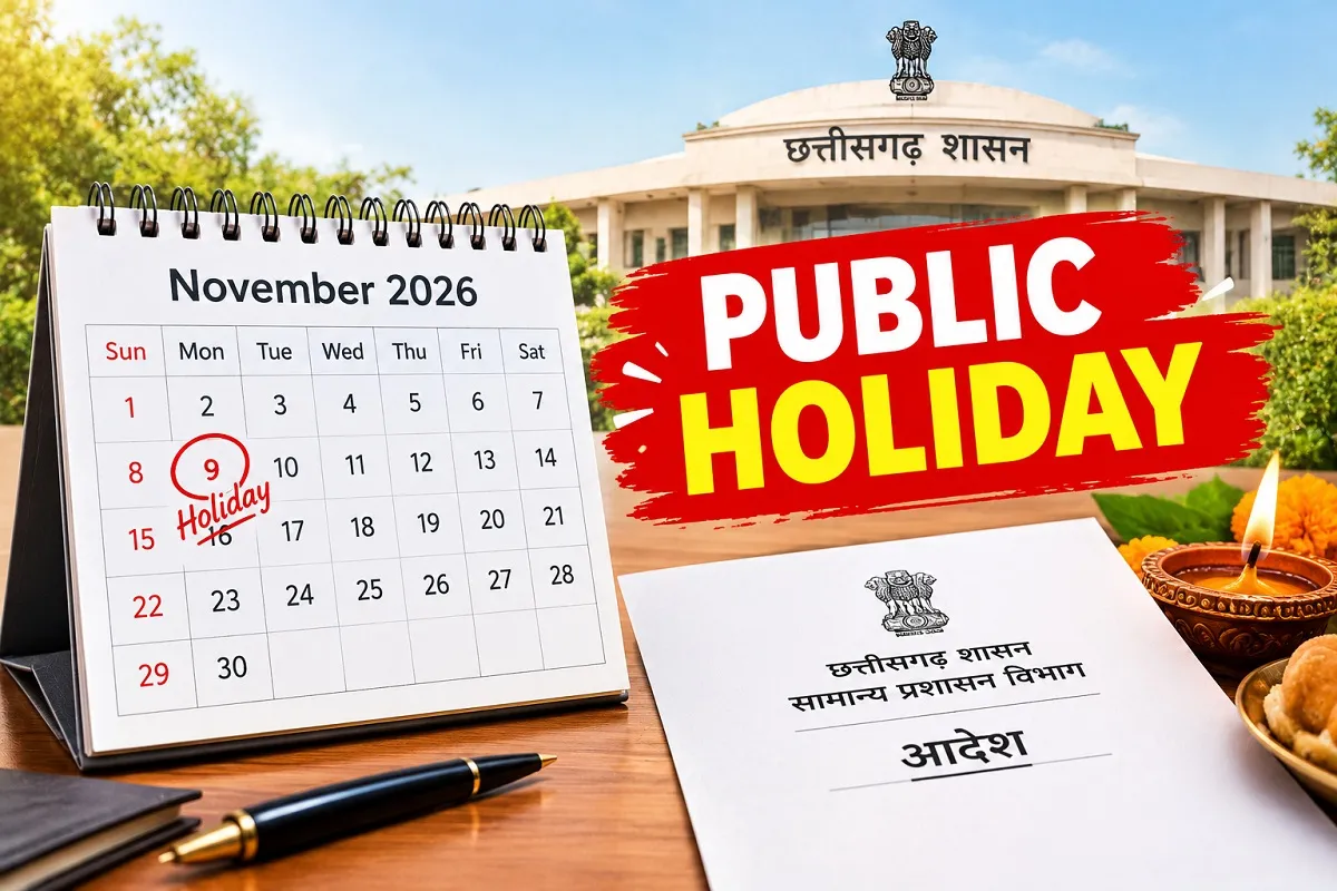 छत्तीसगढ़ में 9 नवंबर को सार्वजनिक अवकाश घोषित, सरकार ने जारी किया आदेश